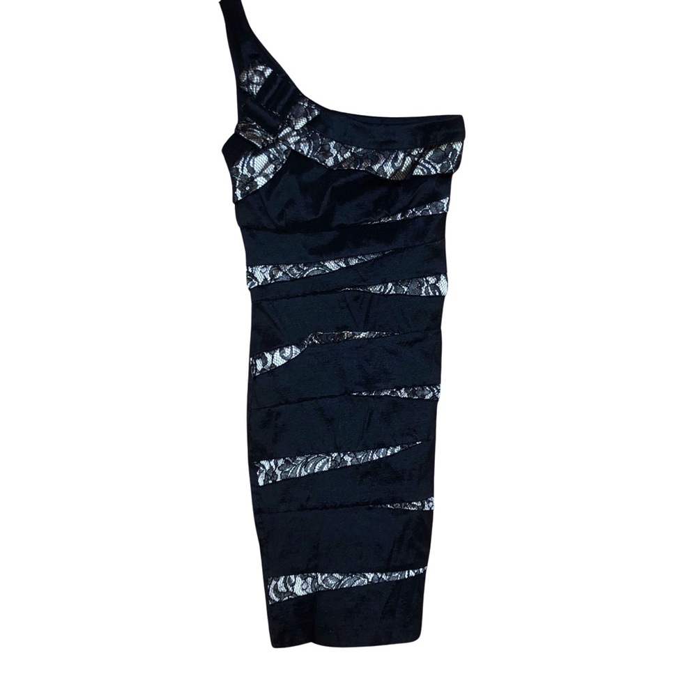 Cocktail dress, off one shoulder lace, and ribbon sz 5